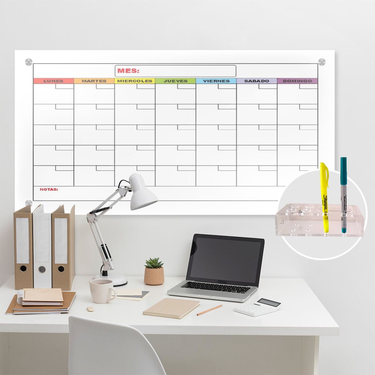 GENERICO - Tablero en vidrio templadoTamaño 120x80 cm Planificador mensual