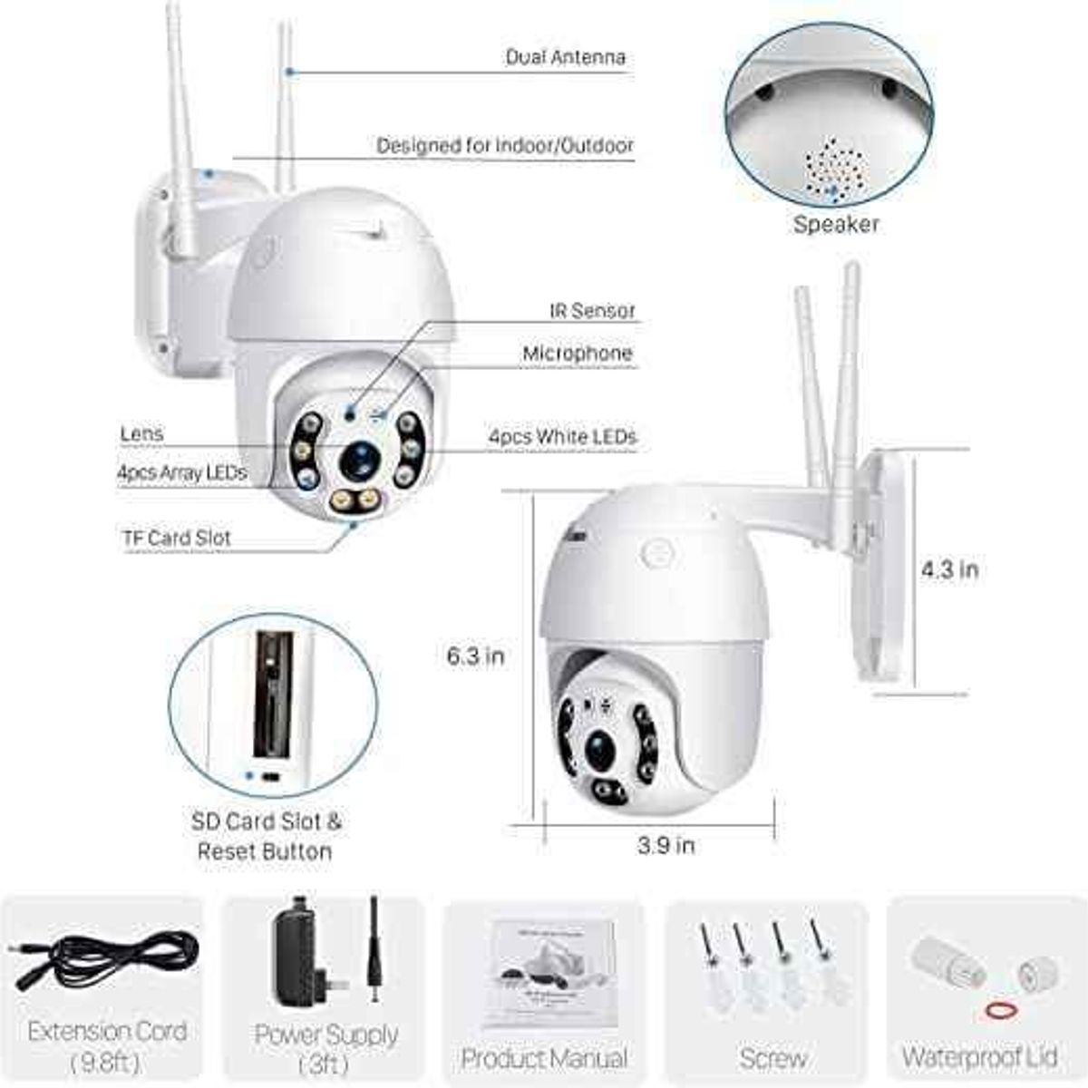 AWEI - Combo 2 Cámara Ptz Robótica Ip Wifi 2mp 1080hd Exterior 360°