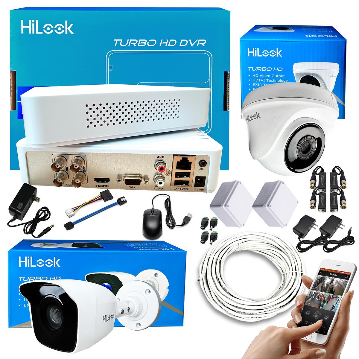 HILOOK - KIT CÁMARAS HIKVISION HILOOK DVR 4CH + 2 CÁMARAS DE SEGURIDAD CCTV