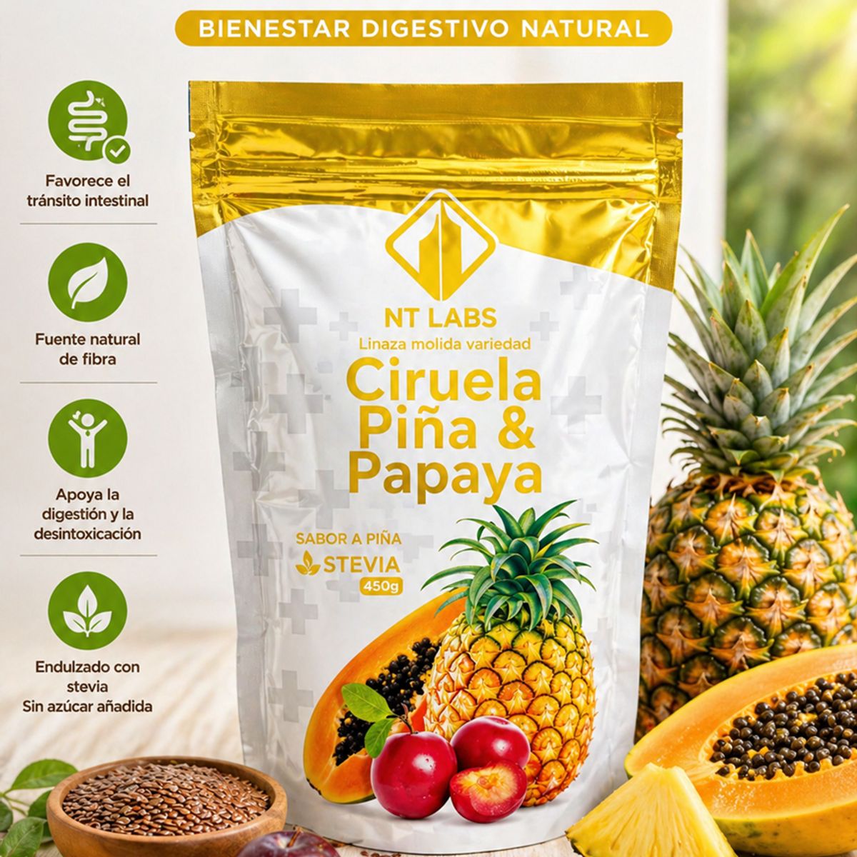 GENERICO - Linaza Ciruela Piña Y Papaya 450G Nt Labs