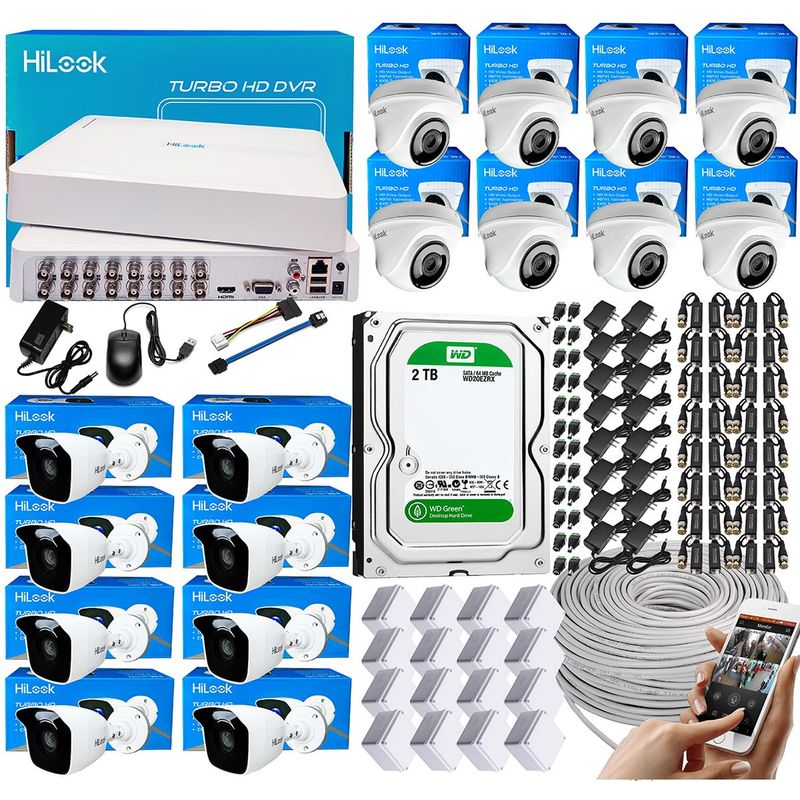 HILOOK - KIT HILOOK CAMARAS DE SEGURIDAD 1080 16 CH + 16 CAMARAS + DISCO 2 TB