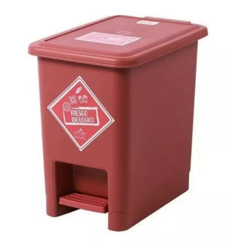 GENERICO - Papelera Rectangular 8lts Pedal Color Rojo