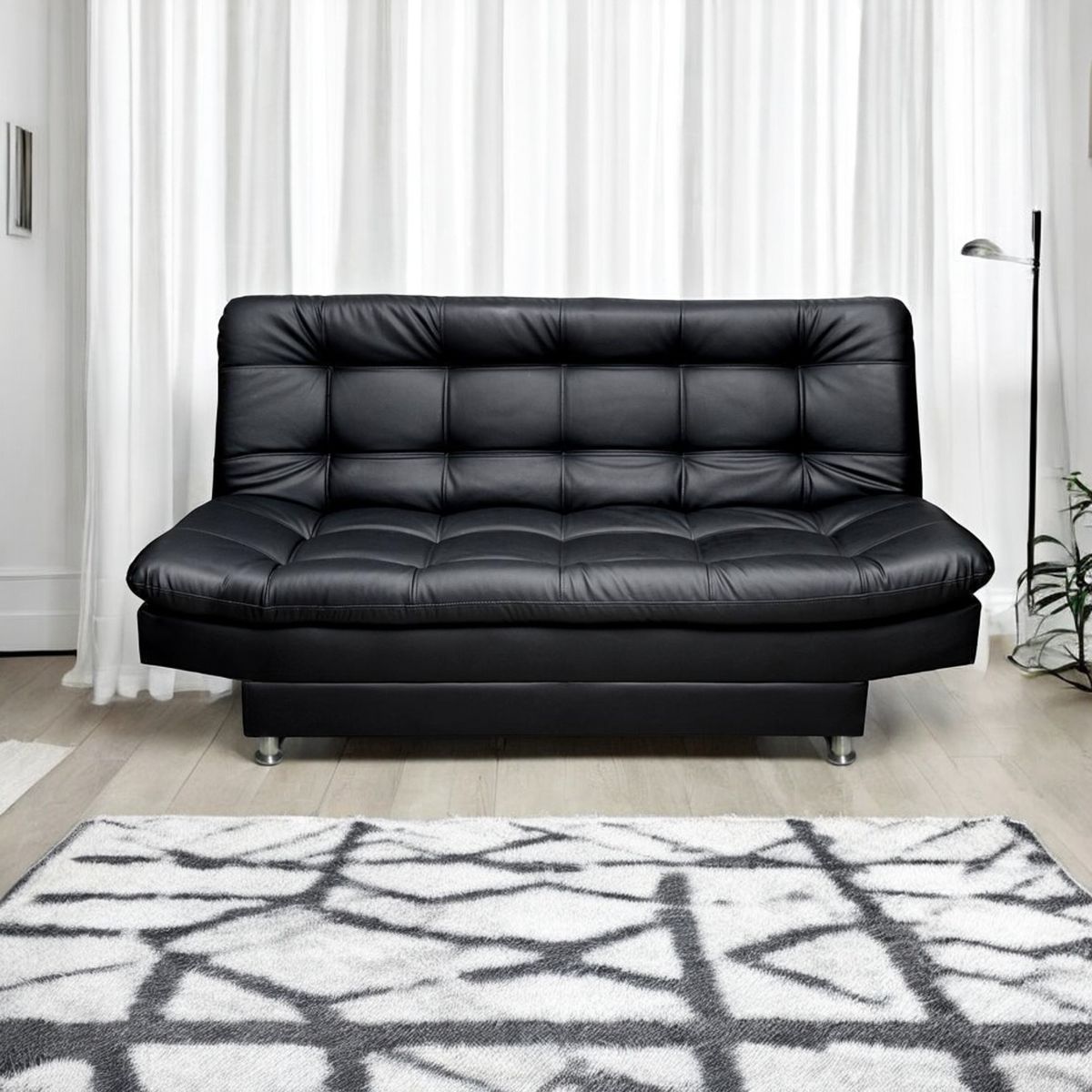 MUEBLES ONLINE - Sofa cama 3 Posiciones Carvallo Plain tipo cuero negro