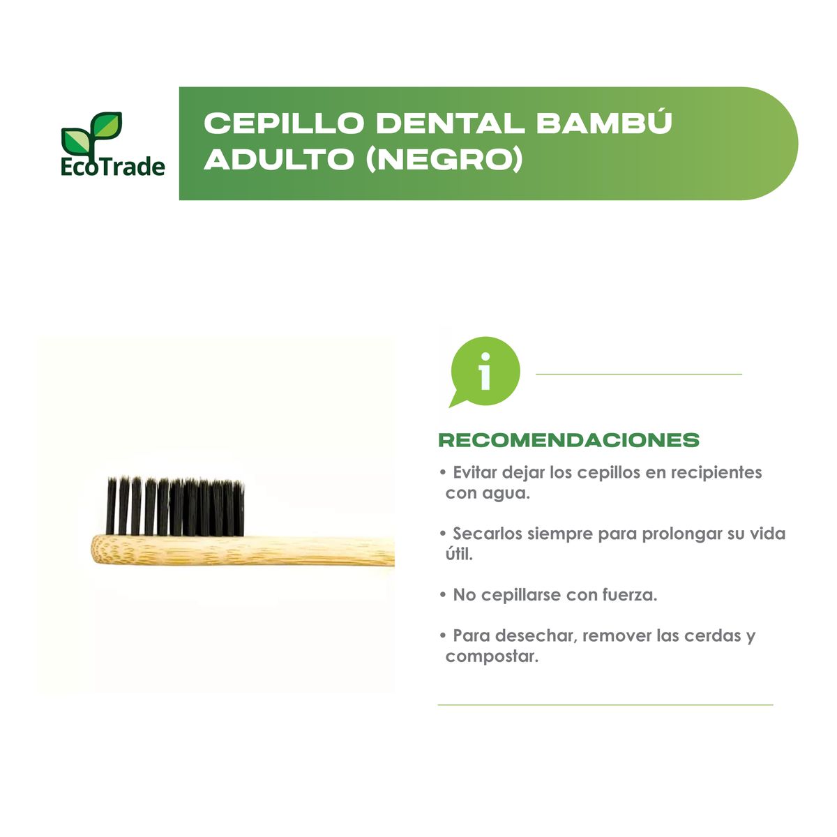 ECOTRADE - Cepillo de Dientes en Bambu para Adulto Negro Ecotrade