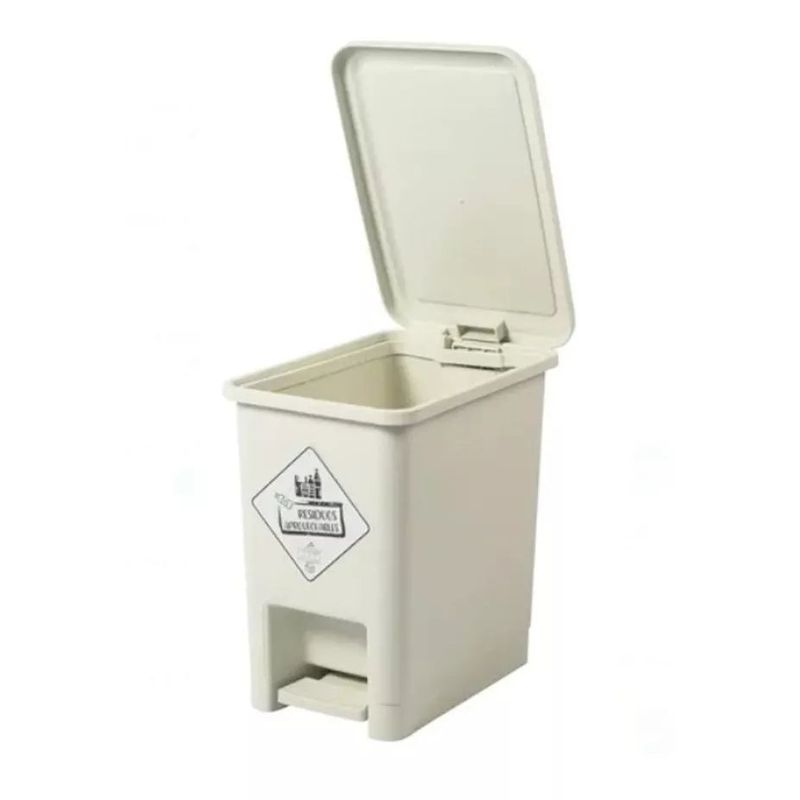 GENERICO - Papelera Rectangular 8lts Pedal Color Blanco