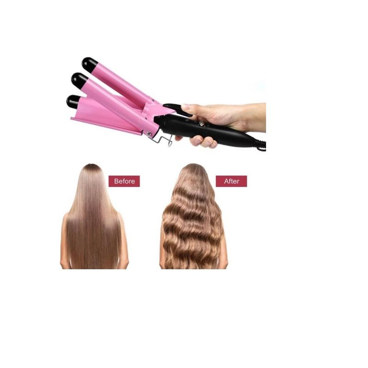 GENERICO - Pinza Rizador 3 tubos De Cabello Ondas Rizadora Ondulador