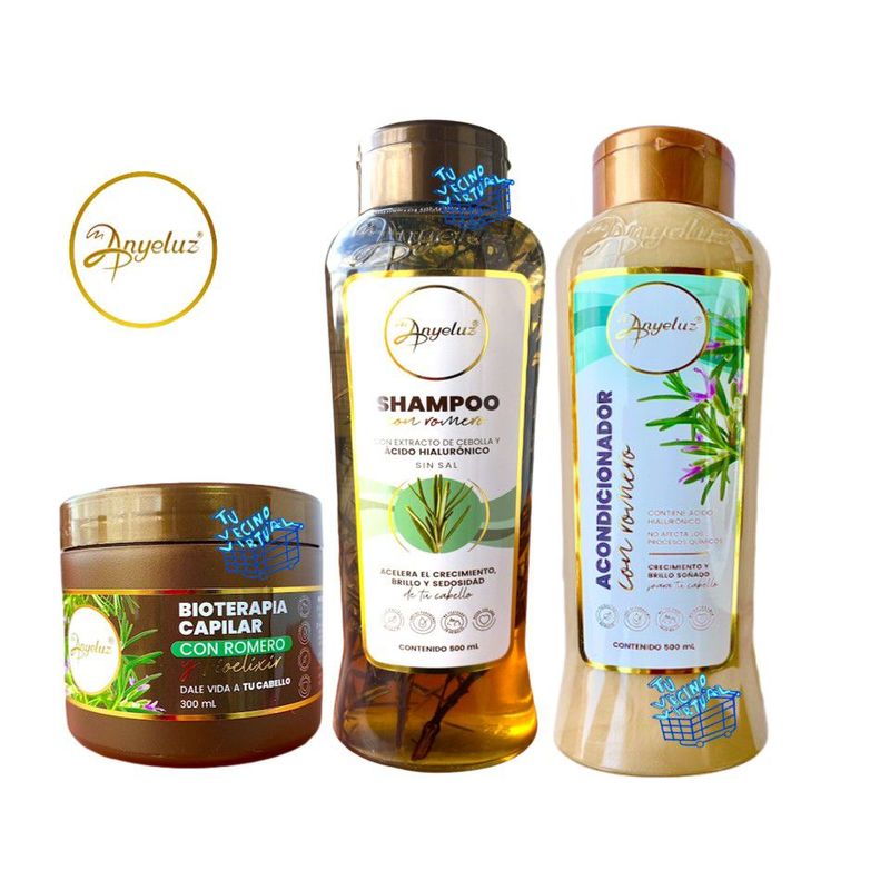 ANYELUZ - Kit x 3 shampoo, acondicionador y bioterapia capilar romero - Anyeluz