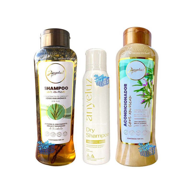 ANYELUZ - Kit x 3 shampoo, acondicionador romero y shampoo seco  - Anyeluz