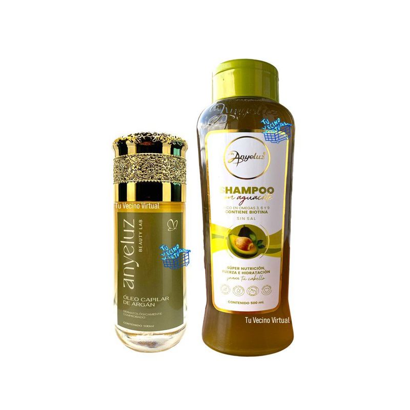 ANYELUZ - Kit x 2 Shampoo aguacate y oleo capilar de argan  - Anyeluz