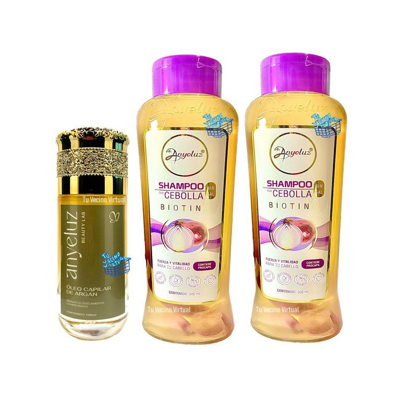 ANYELUZ - Kit x 3 Shampoo cebolla y oleo capilar de argan - Anyeluz