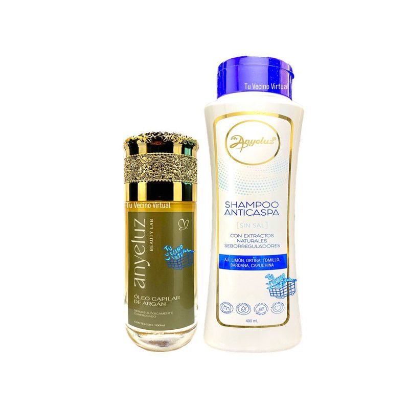 ANYELUZ - Kit x 2 Shampoo anticaspa y oleo capilar de argan  - Anyeluz