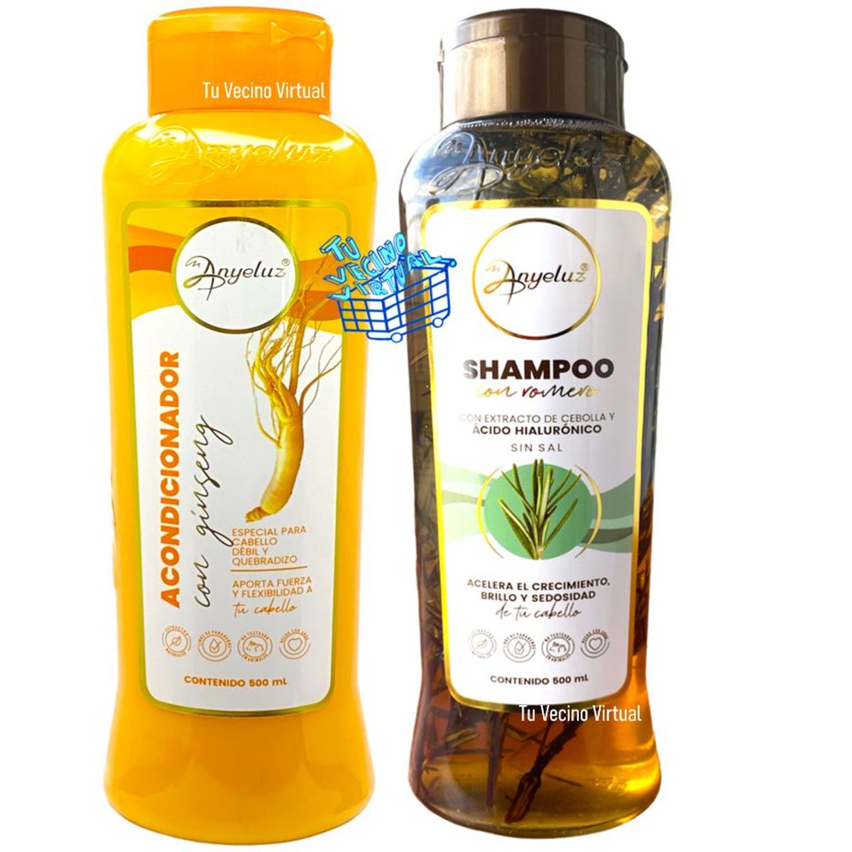 ANYELUZ - Kit x 2 shampoo romero  y acondicionador ginseng  - Anyeluz