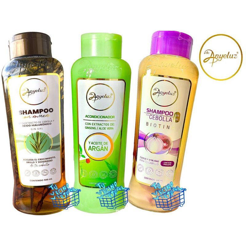 ANYELUZ - Kit x 3 shampoo romero, cebolla y acondicionador aloe vera - Anyeluz