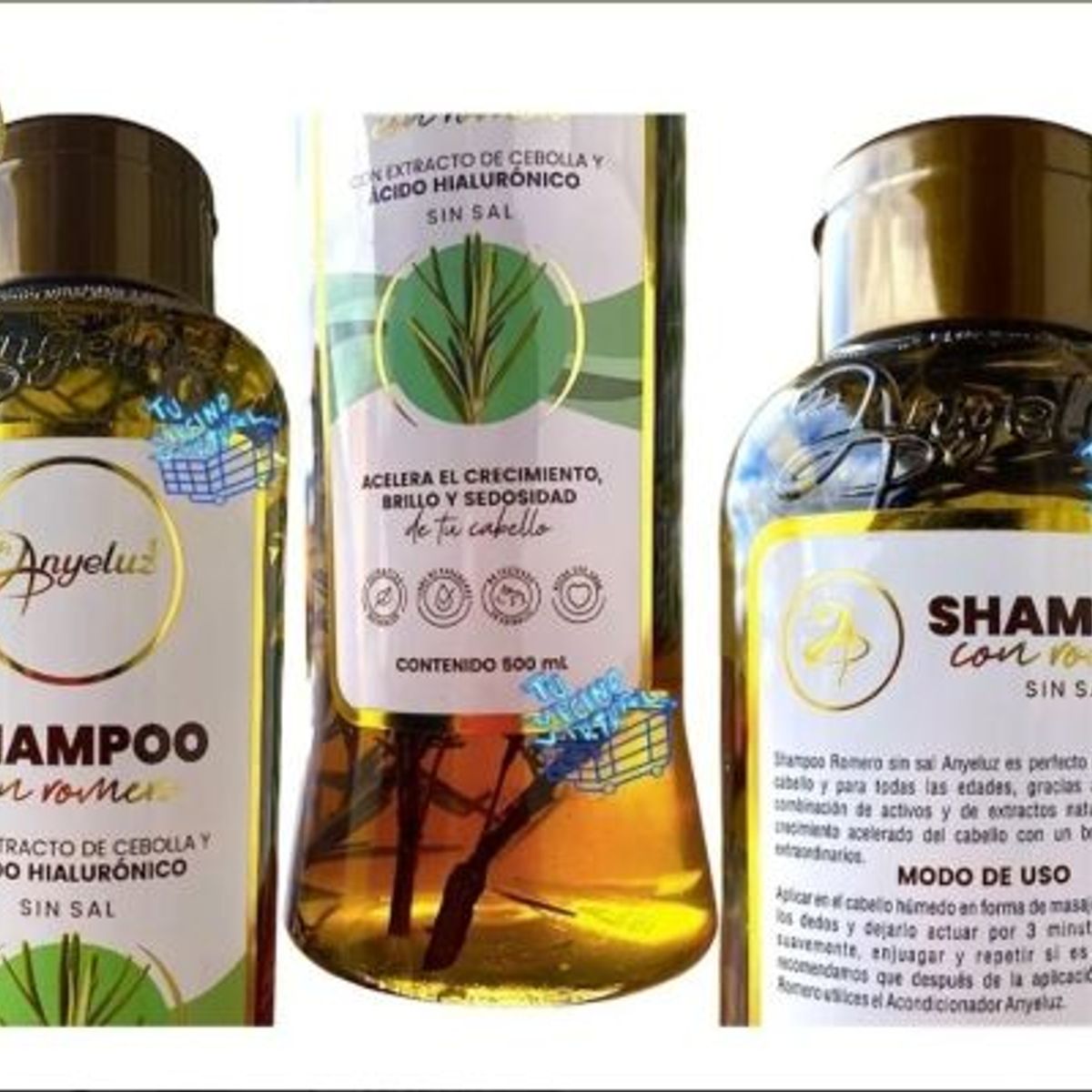ANYELUZ - Kit x 3 shampoo, acondicionador y potencializador capilar romero - Anyeluz