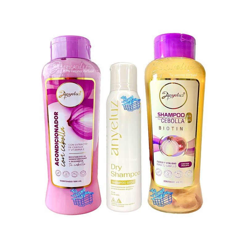 ANYELUZ - Kit x 3 shampoo, acondicionador cebolla y shampoo seco  - Anyeluz