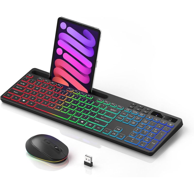GENERICO - Combo Teclado y Mouse Inalámbricos Bateria Recargables Retroiluminado