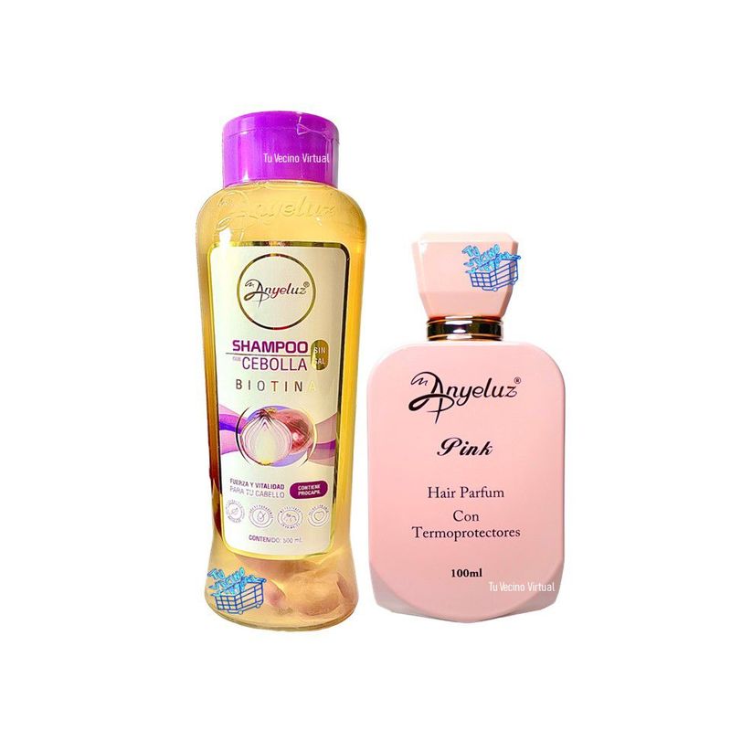 ANYELUZ - Kit x 2 Shampoo cebolla y perfume capilar pink  - Anyeluz