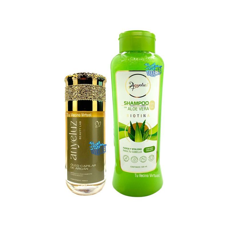 ANYELUZ - Kit x 2 Shampoo aloe vera y oleo capilar de argan  - Anyeluz