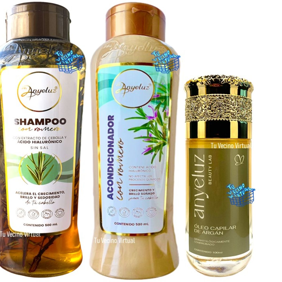 ANYELUZ - Kit x 3 Shampoo, acondicionador romero y oleo capilar de argan - Anyeluz