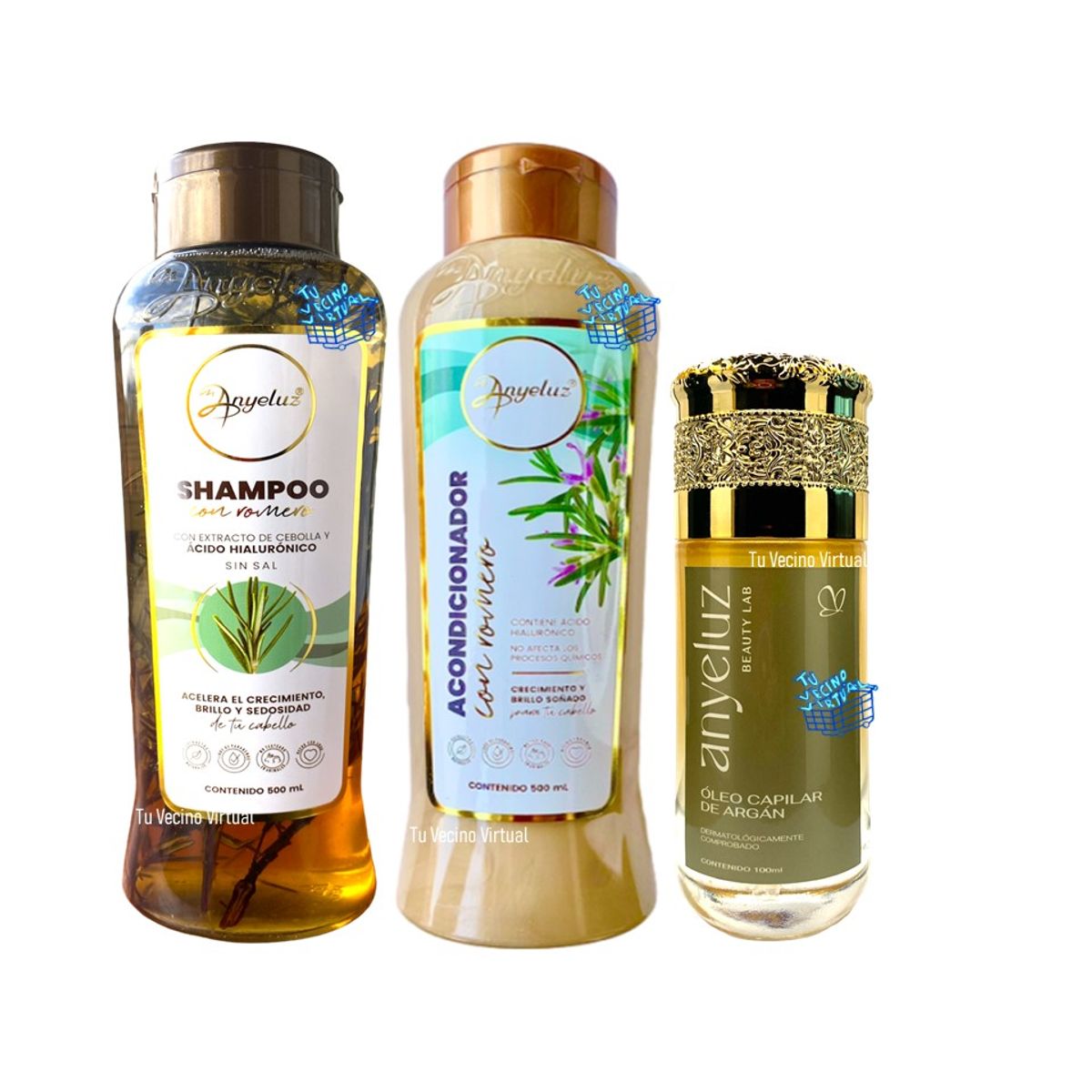ANYELUZ - Kit x 3 Shampoo, acondicionador romero y oleo capilar de argan - Anyeluz
