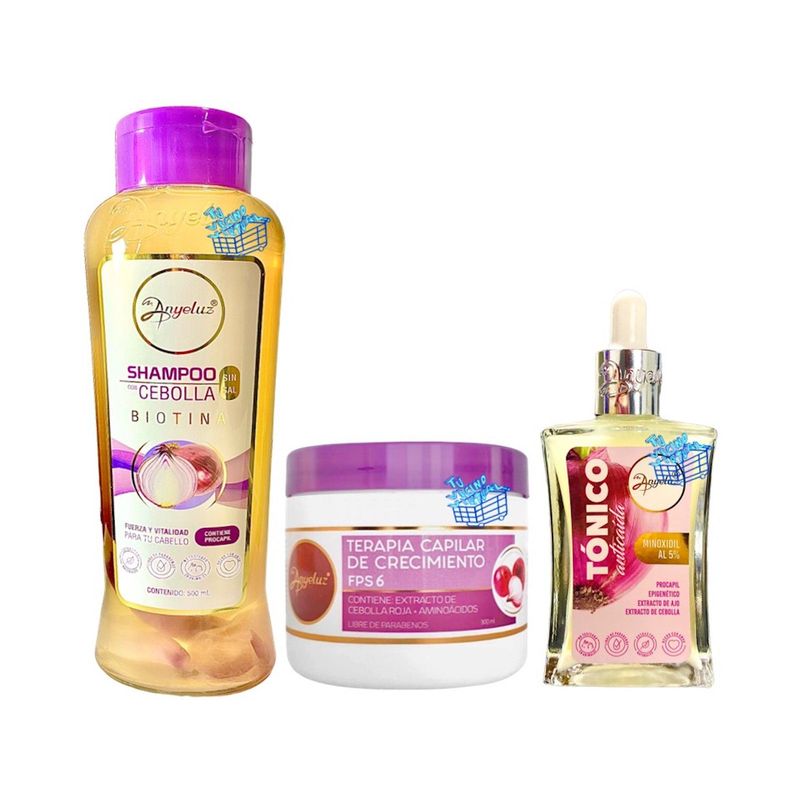 ANYELUZ - Kit x 3 Shampoo, terapia capilar de crecimiento y tonico anticaida - Anyeluz