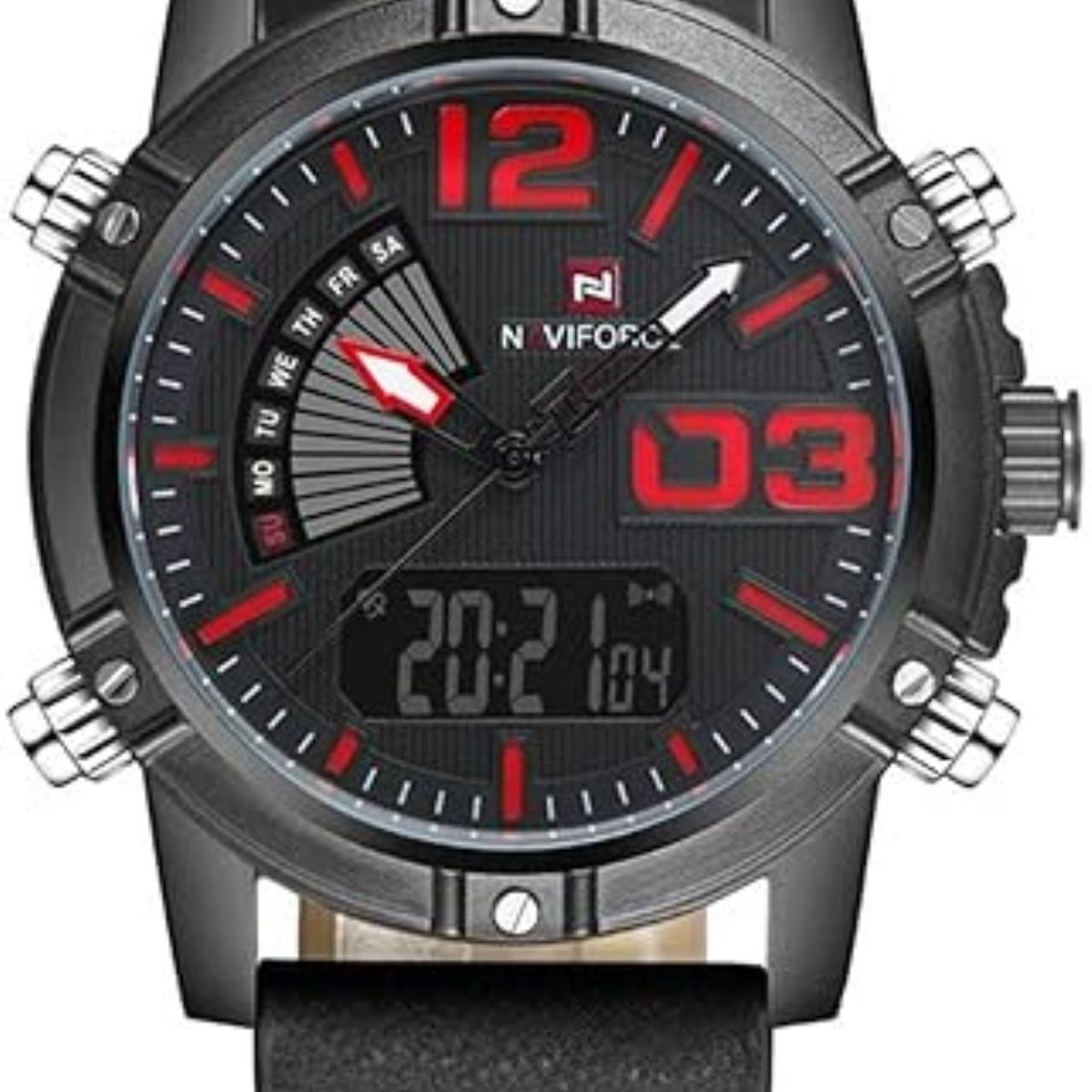 NAVIFORCE - Reloj Cuarzo Digital Militar Naviforce NF9095 Negro Rojo
