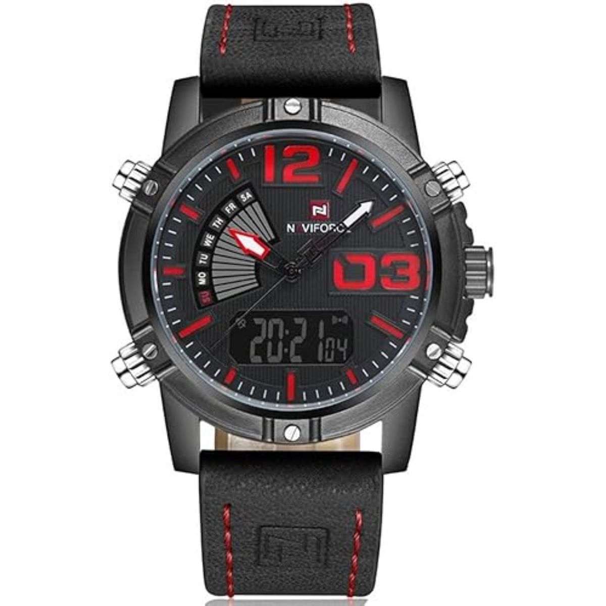 NAVIFORCE - Reloj Cuarzo Digital Militar Naviforce NF9095 Negro Rojo