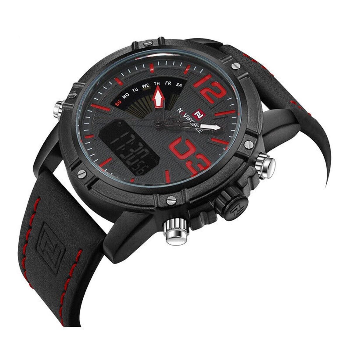 NAVIFORCE - Reloj Cuarzo Digital Militar Naviforce NF9095 Negro Rojo