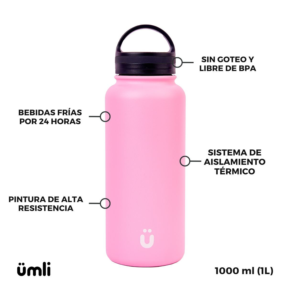 UMLI - Termo Botella Térmica Botilito Agua Acero Inoxidable 1L - Ümli