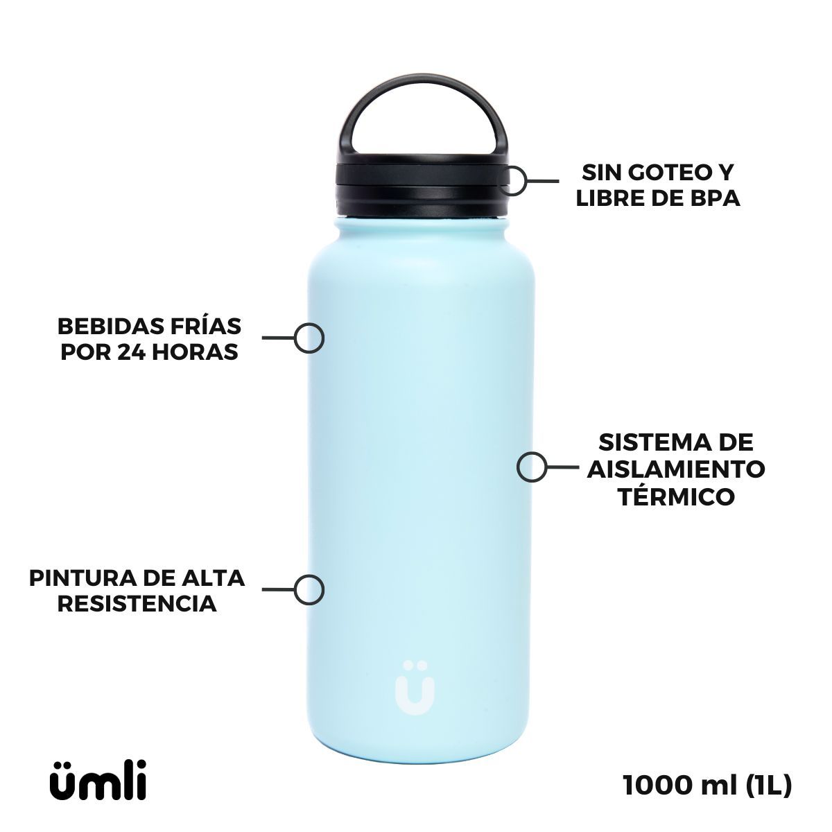 UMLI - Termo Botella Térmica Botilito Agua Acero Inoxidable 1L - Ümli