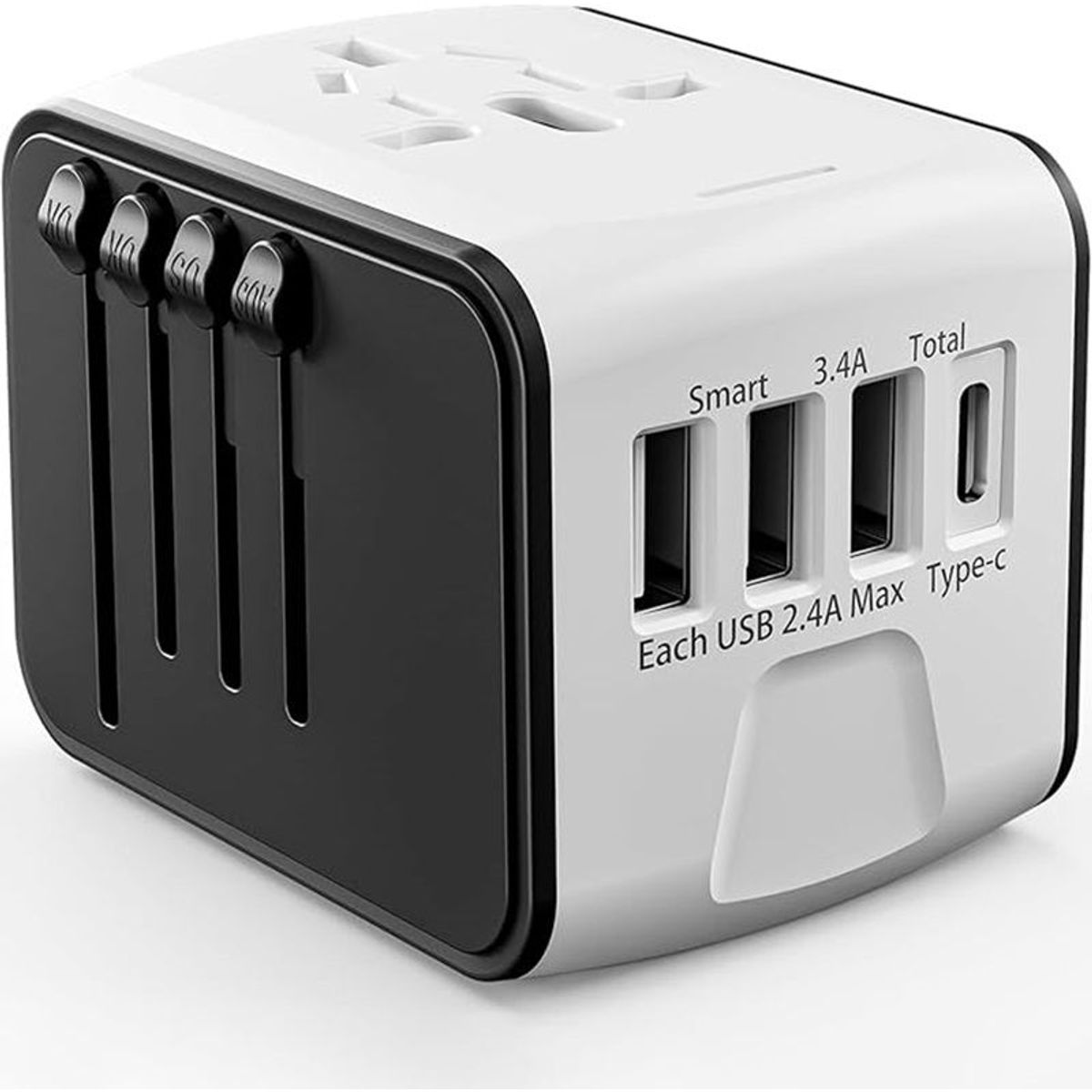 GENERICO - Adaptador enchufe universal de viaje US-UK-EU-AU - USB-C + USB Blanco