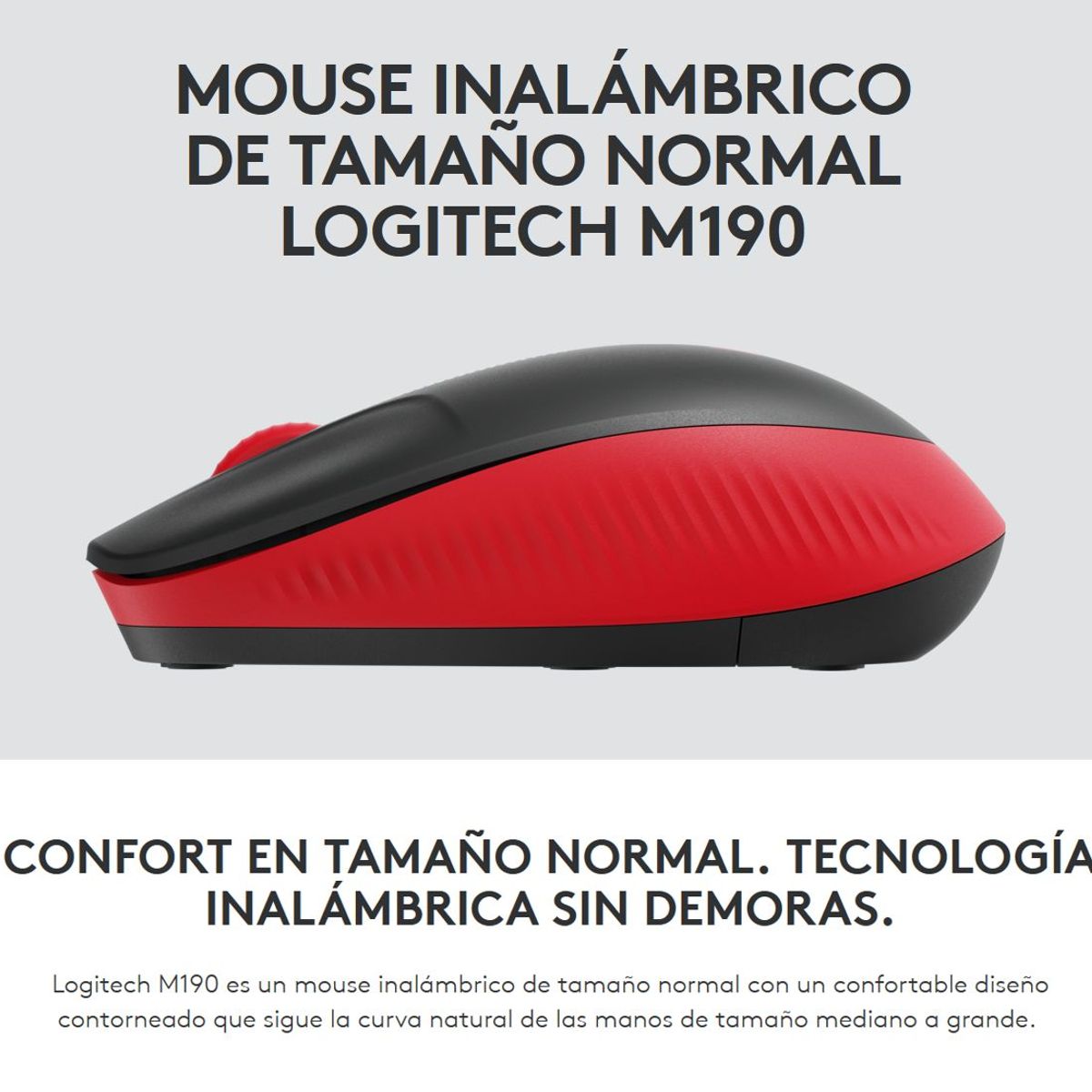 LOGITECH - Mouse Inalámbrico Full Size  Confortable Logitech M190 Rojo