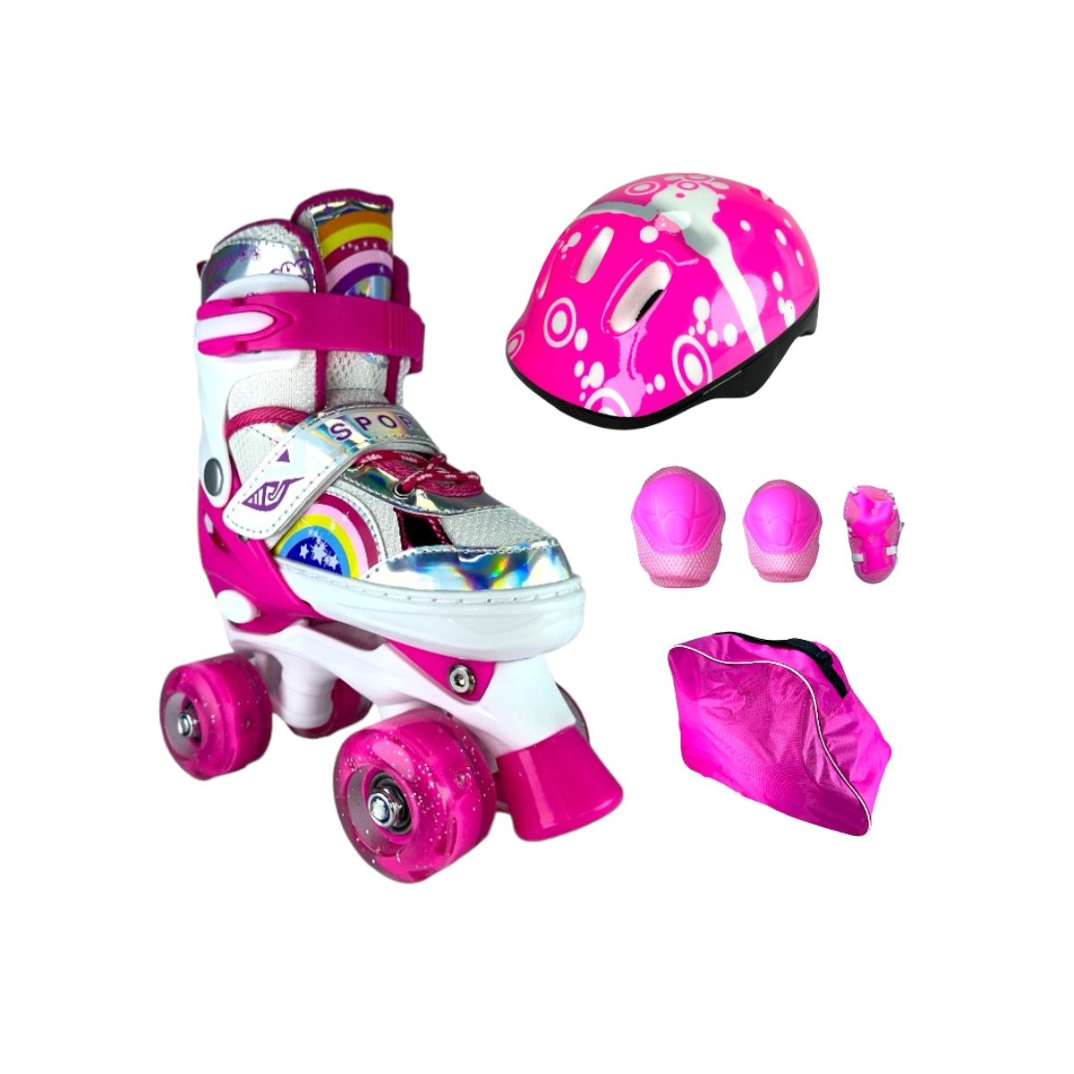 SPORT - Patines 4 Ruedas Ajustables Con Protecciones S Fucsia