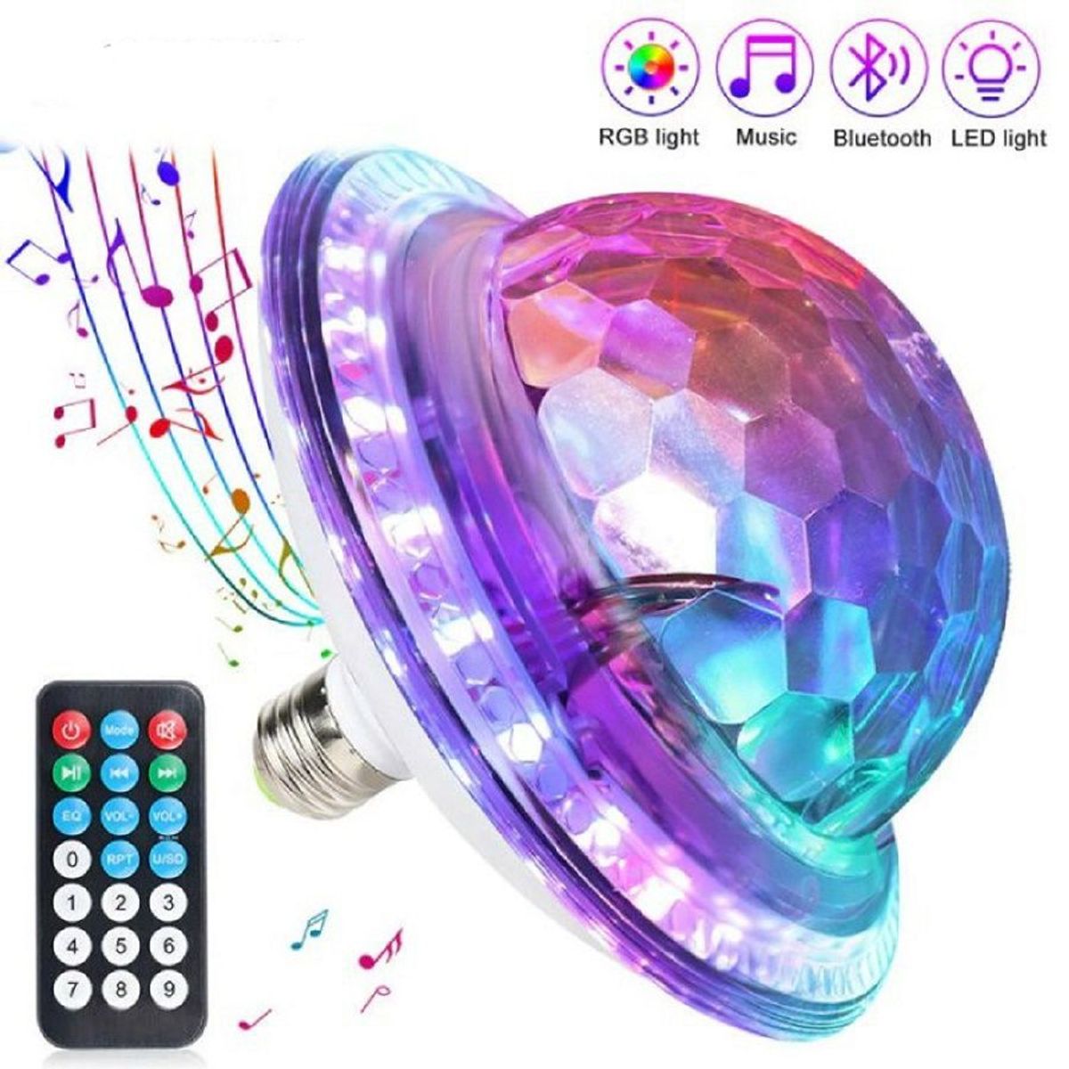 GENERICO - Bombillo Parlante Platillo Bluetooth + Control Remoto Luces