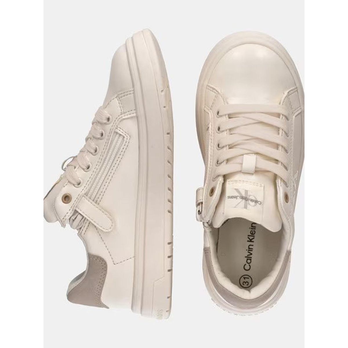 CALVIN KLEIN - Tenis Beige Casuales Niña con Cremallera Lateral Calvin Klein