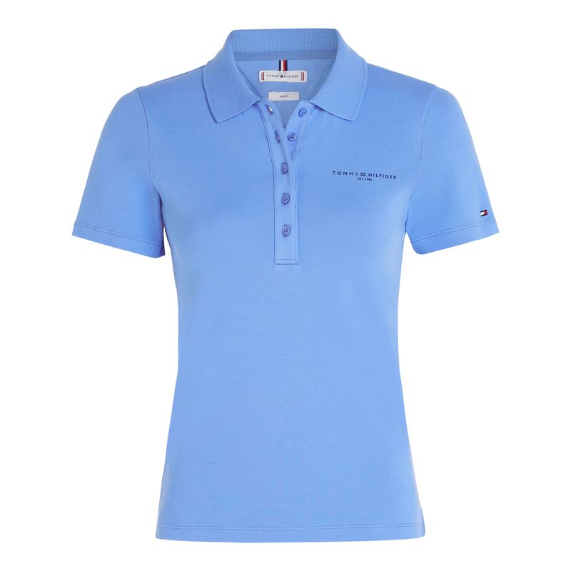 TOMMY HILFIGER - Polo Azul De Corte Slim Con Logo Distintivo Para Mujer Tommy Hilfiger