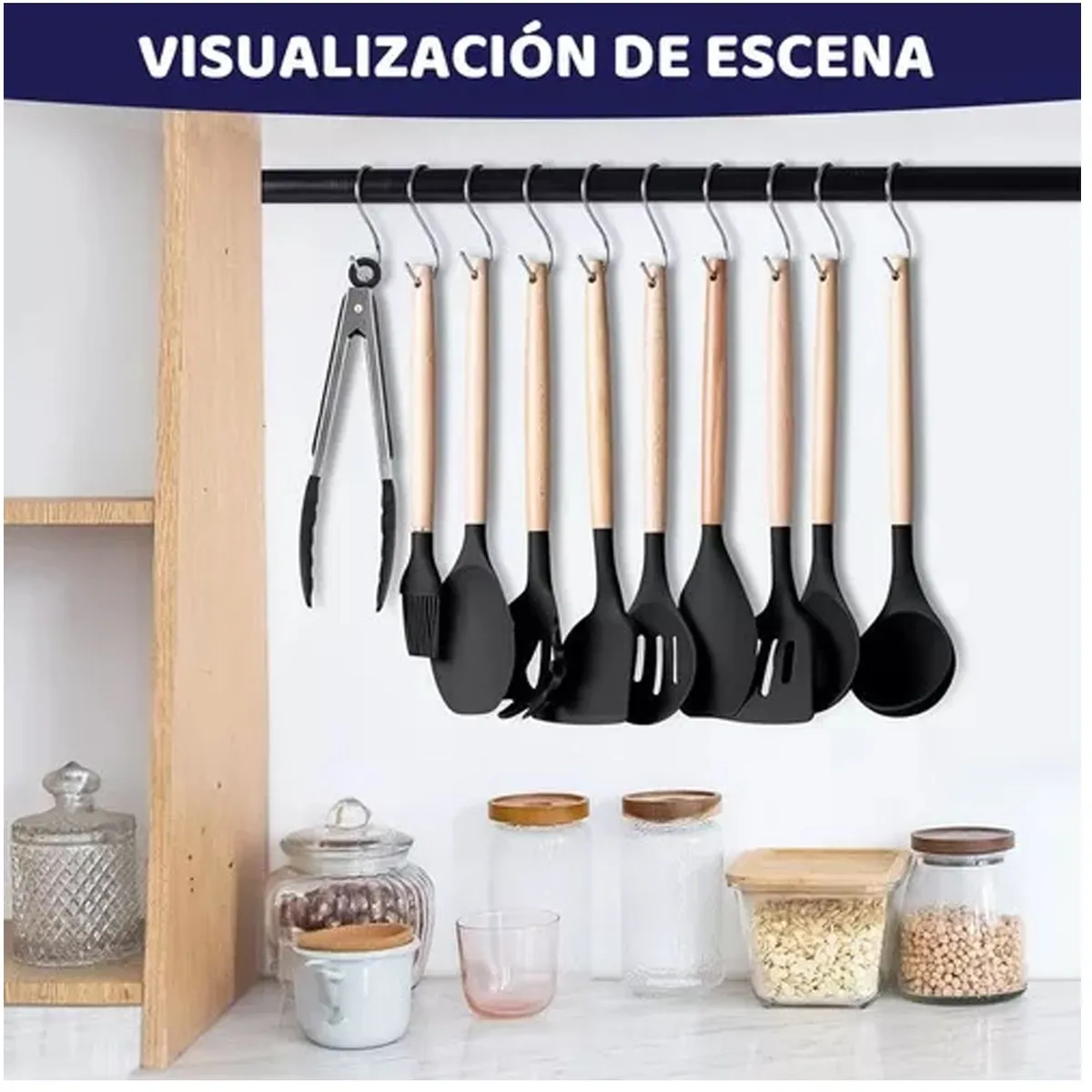 ONE PIXEL - Set Utensilios En Silicona Para Cocina Juego Cuchillos X19 Negro