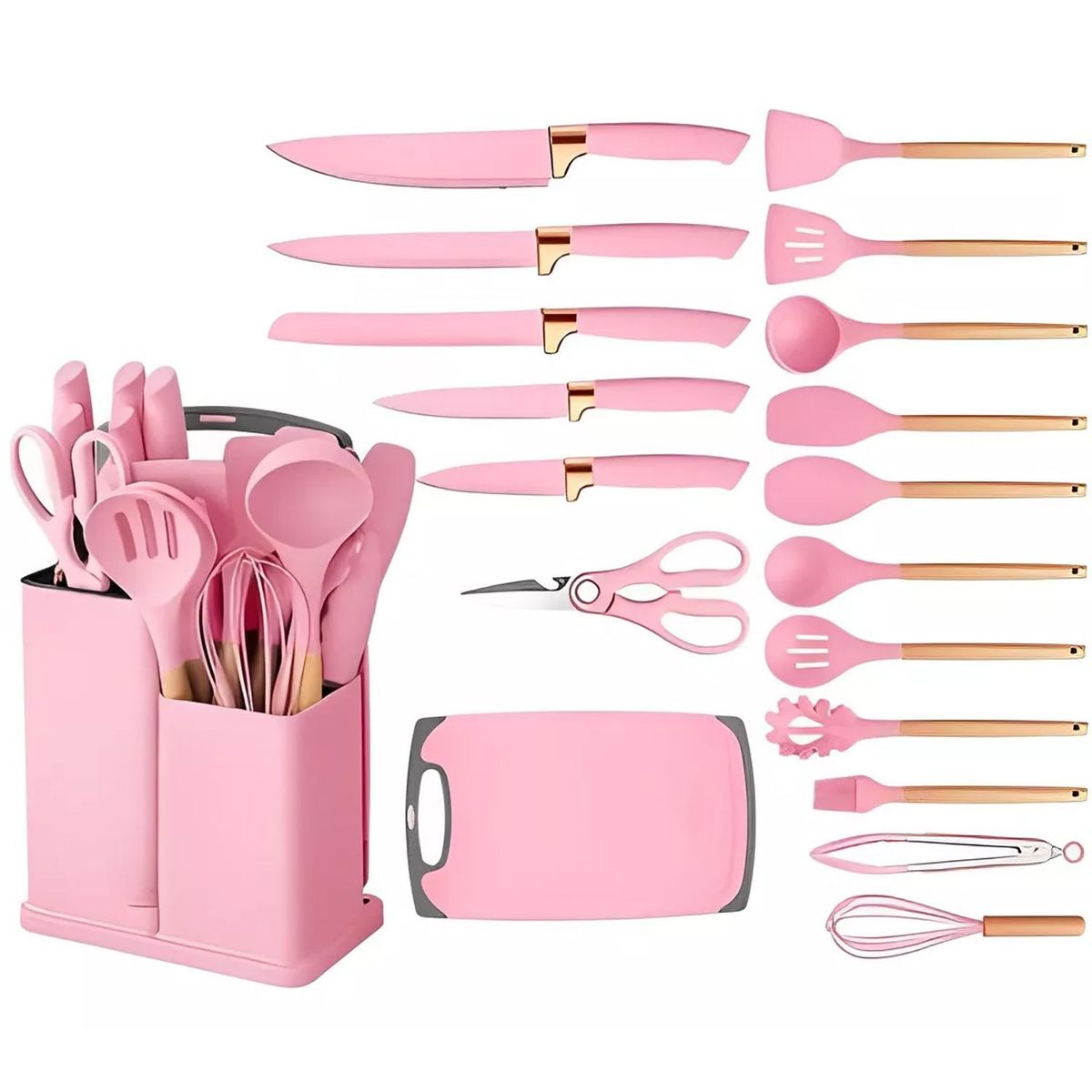 ONE PIXEL - Set Utensilios En Silicona Para Cocina Juego Cuchillos X19 Rosado