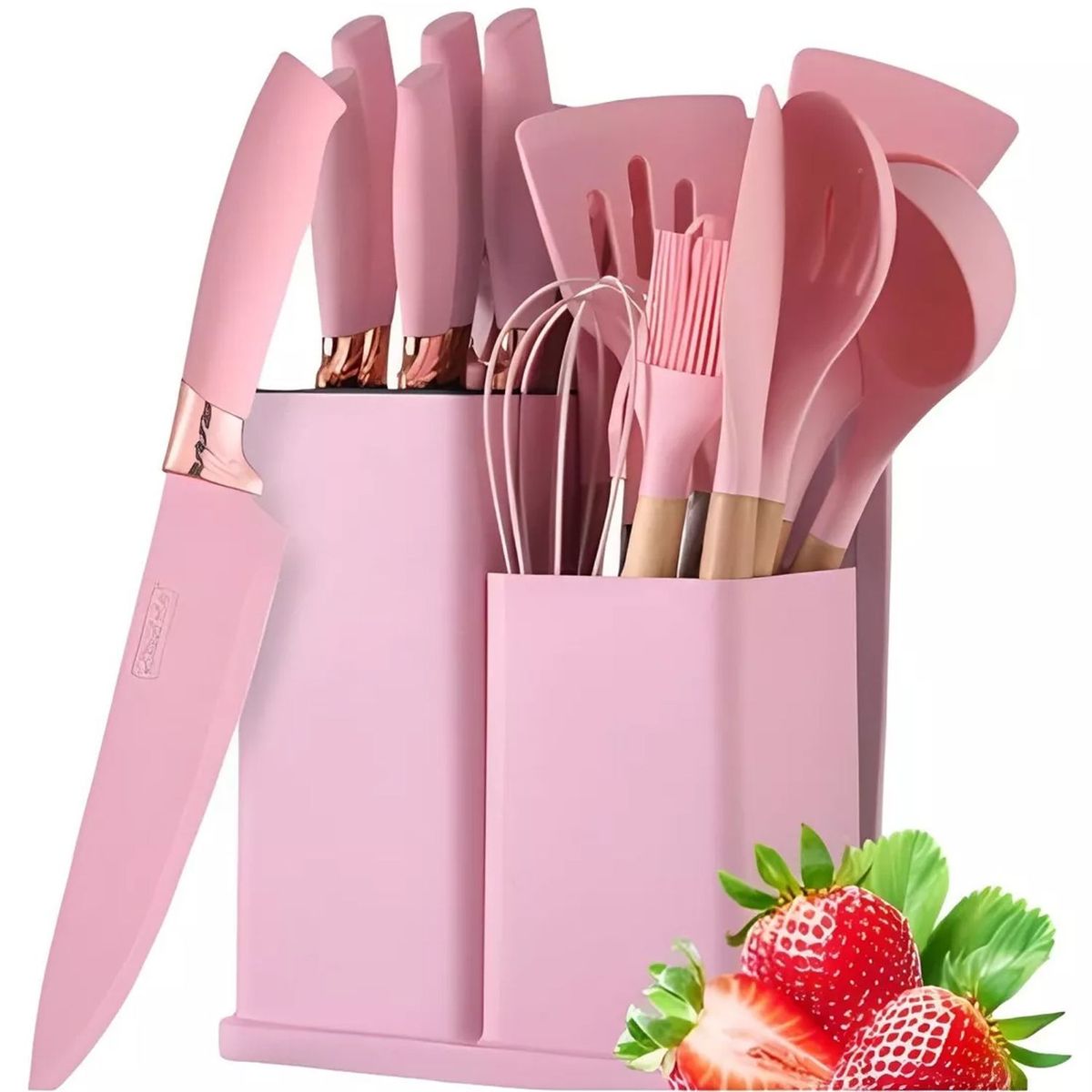 ONE PIXEL - Set Utensilios En Silicona Para Cocina Juego Cuchillos X19 Rosado