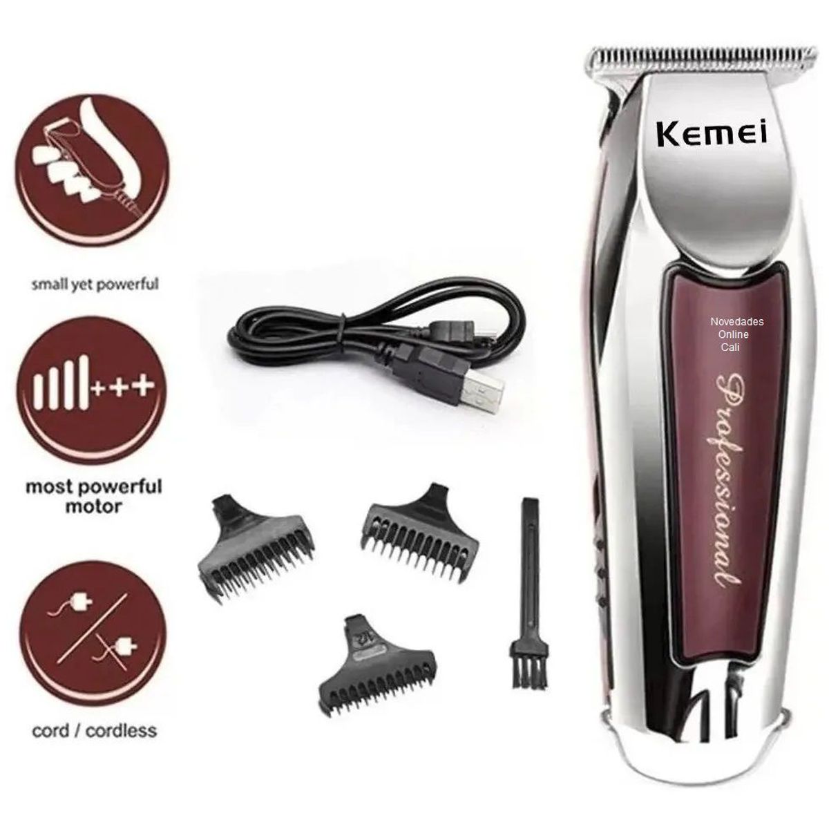 KEMEI - Maquina Corta Pelos Profesional 2 Velocidades Km-9163 Inalambrica