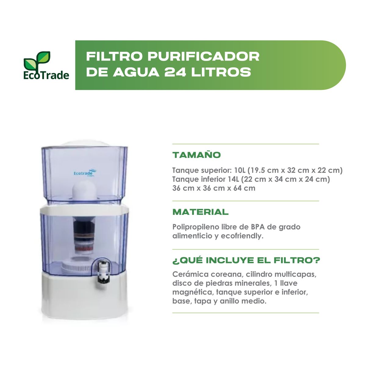 ECOTRADE - Filtro Doble Filtracion mas Filtro Agua 24 Litros Ecotrade