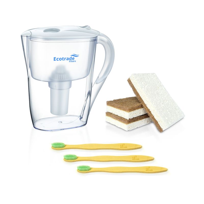ECOTRADE FILTERS - Jarra Purificadora Agua mas 3 Esponjas y 3 Cepillos Verde