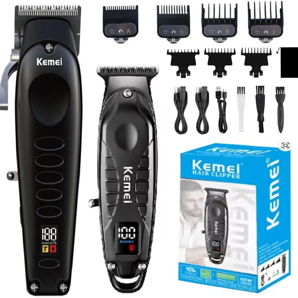 KEMEI - Maquina Inalambrica Peluquería Patillera Combo Kemei