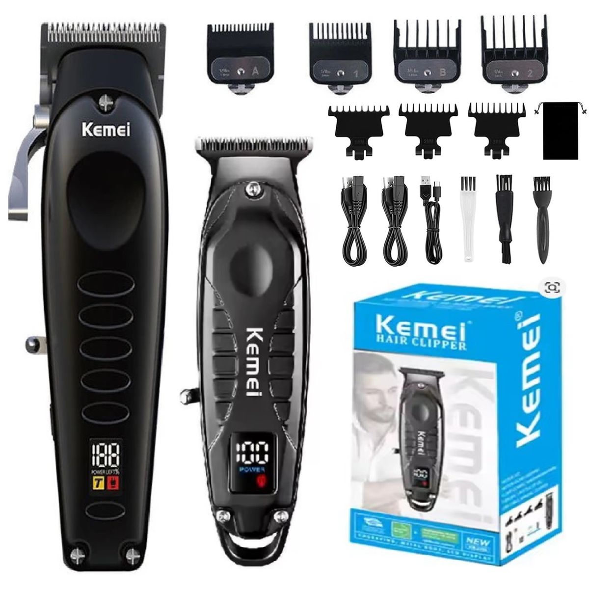 KEMEI - Maquina Inalambrica Peluquería Patillera Combo Kemei