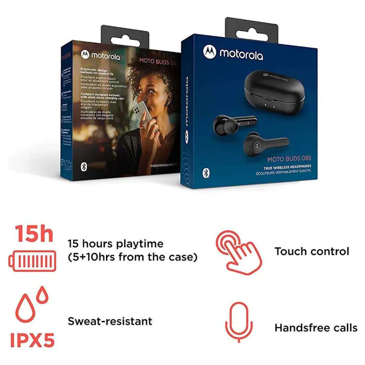 MOTOROLA - Audífonos Moto Buds 085 Táctil Tws Ipx5 15h Batería Negro
