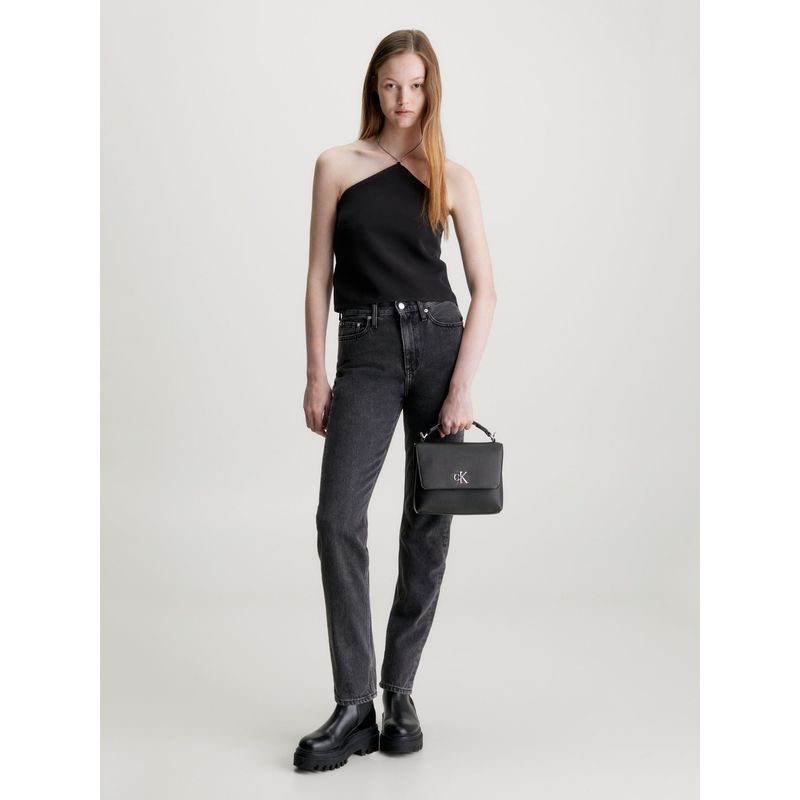 CALVIN KLEIN - Bandolera Negro Con Solapa Y Monograma Calvin Klein