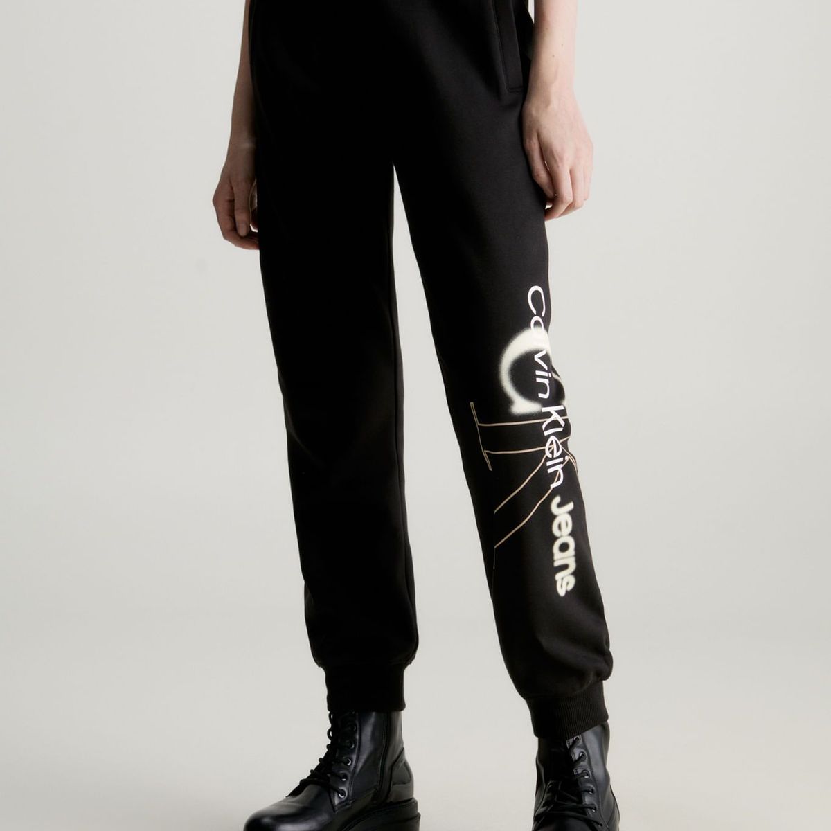 CALVIN KLEIN - Pantalón Negro De Chándal Con Monograma Calvin Klein