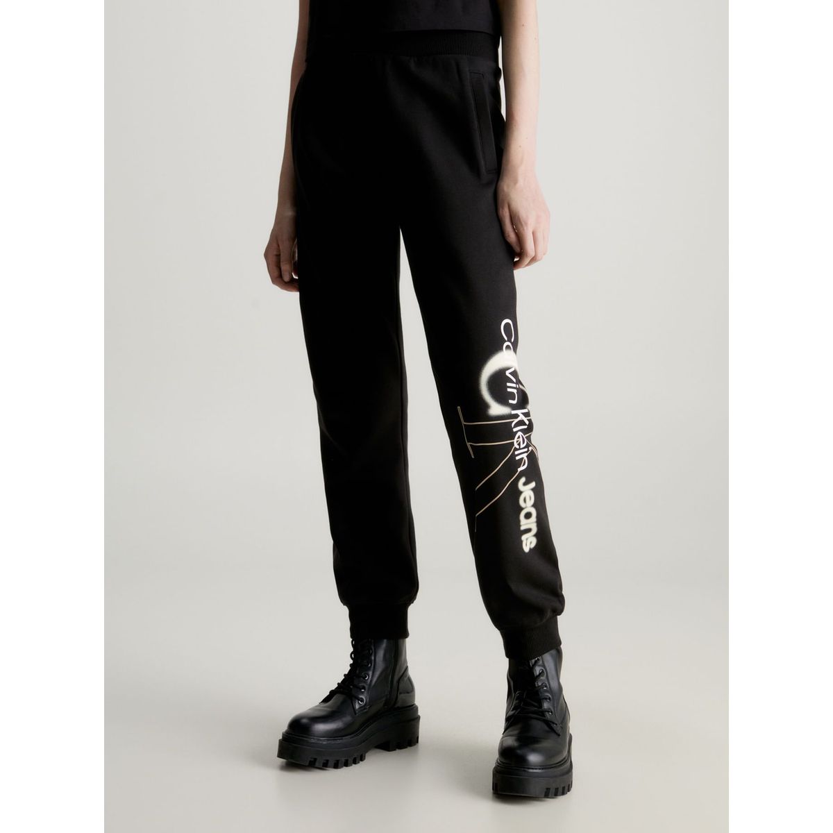 CALVIN KLEIN - Pantalón Negro De Chándal Con Monograma Calvin Klein