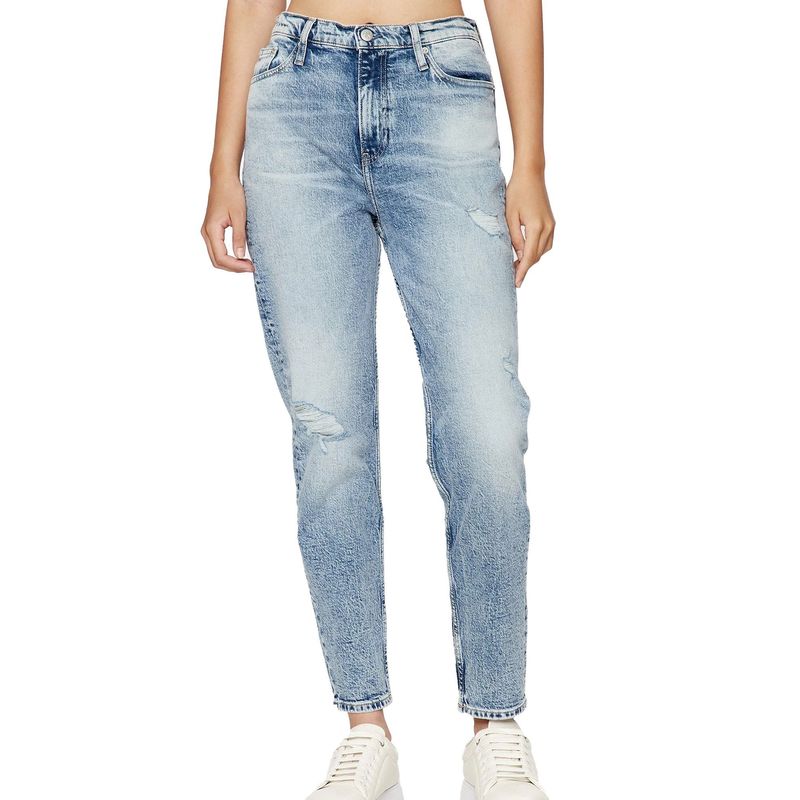 CALVIN KLEIN - Jean Azul Mom Desgastados Para Mujer Calvin Klein