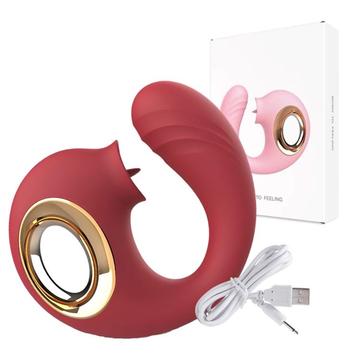 GENERICO - Vibrador Punto G Succionador Clitoris 2 En 1 USB Rojo